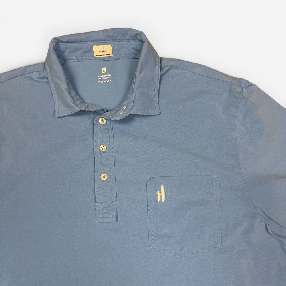 Johnnie-O Hangin Out Mens Polo Shirt Capri Blue Surfer Logo JMPO3000 Size L